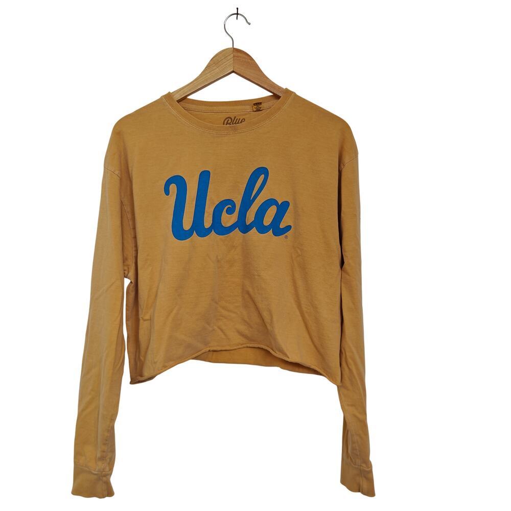 Blue 84 UCLA Cropped Long Sleeve Tee Yellow Graphic Floral Sleeve Top L